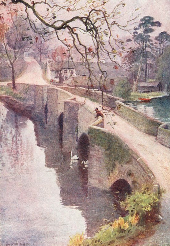 Região dos Lagos: A Misty Morning, Newby Bridge, Windermere (litografia a cores) de Alfred Heaton Cooper