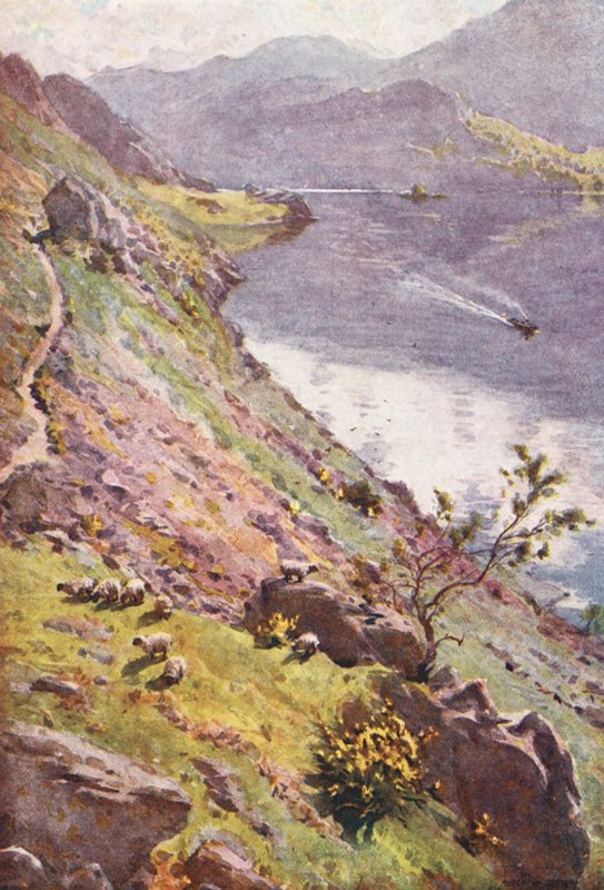 Região dos Lagos: Um caminho de montanha, Sandwick, Ullswater (litografia a cores) de Alfred Heaton Cooper