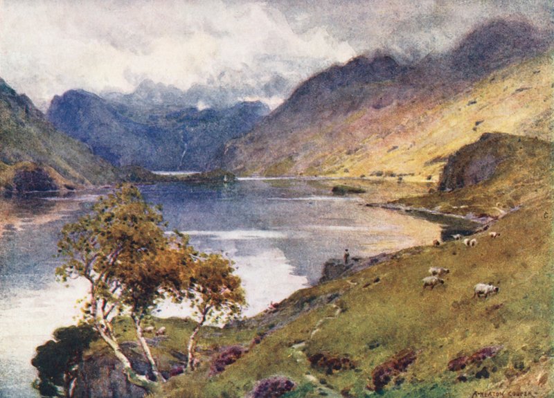 Região dos lagos: Crummock Water e Buttermere (litografia a cores) de Alfred Heaton Cooper