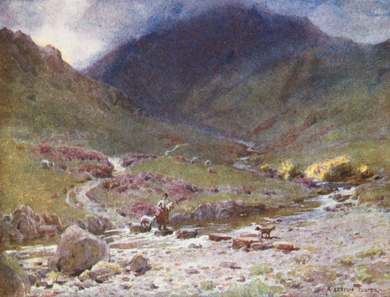 Região dos lagos: Stepping-stones, Far Easedale, Grasmere (litografia a cores) de Alfred Heaton Cooper