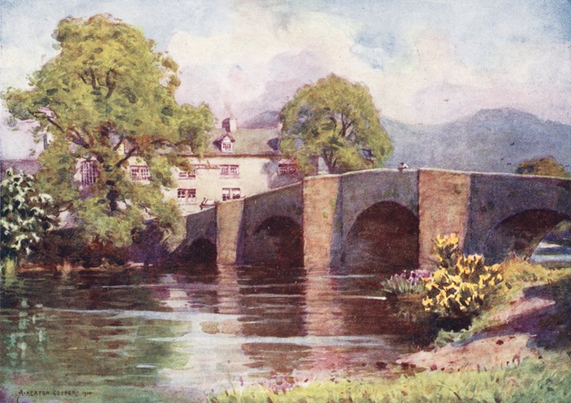 Distrito dos Lagos: Swan Inn, Newby Bridge, Windermere (litografia a cores) de Alfred Heaton Cooper