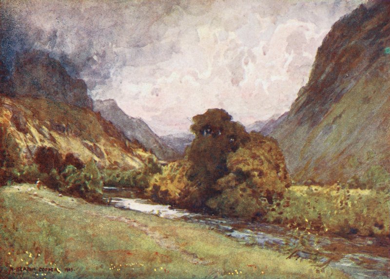 Região dos lagos: O Vale de São João, perto de Keswick (litografia a cores) de Alfred Heaton Cooper