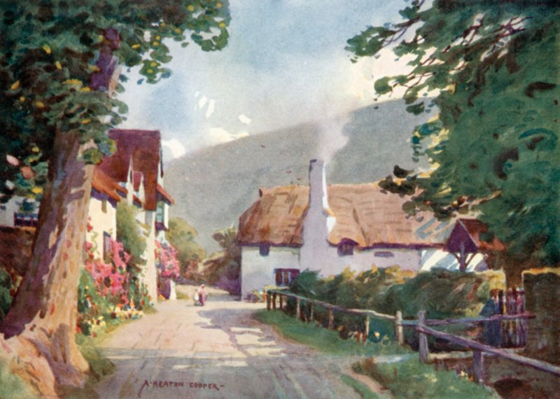 Luccombe Village (cor litho) de Alfred Heaton Cooper