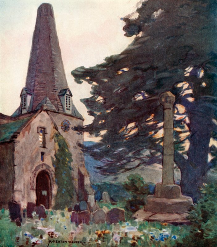 Porlock Church and Cross (cor litho) de Alfred Heaton Cooper