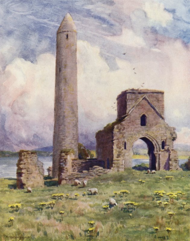 A, torre redonda, e, abadia, Devenish, ilha de Alfred Heaton Cooper