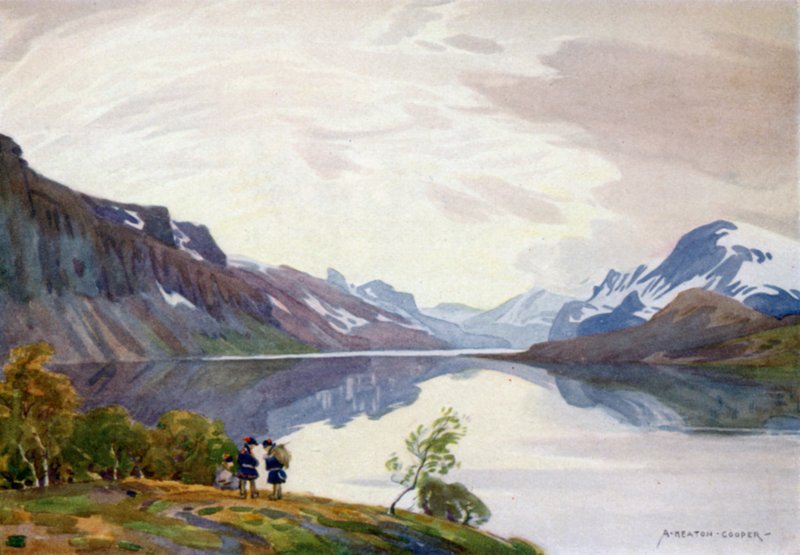 Vista, de, estação turística, Saltoluokta, lapland de Alfred Heaton Cooper