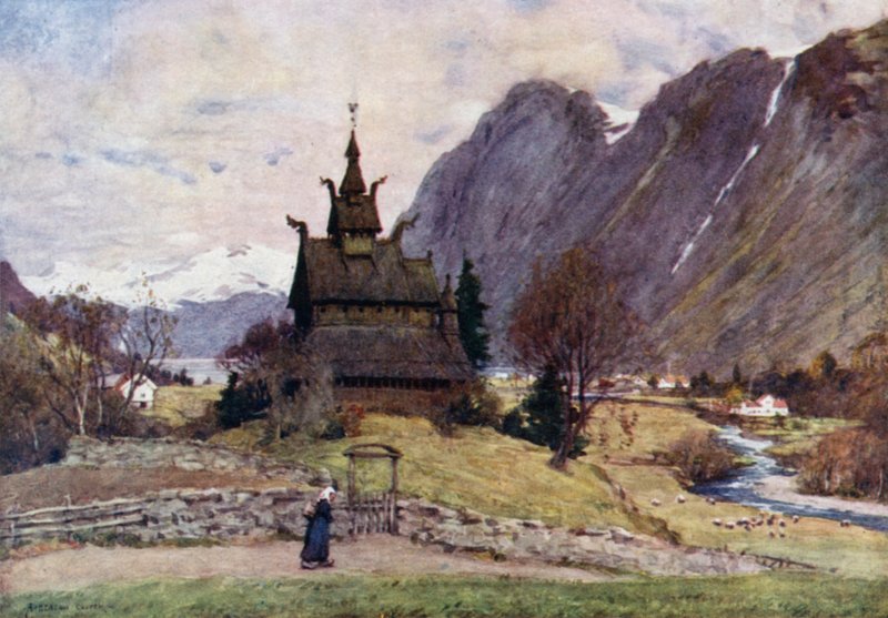 Igreja de Vik Stav, Sogne Fjord de Alfred Heaton Cooper