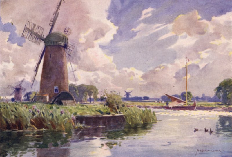 Moinhos de vento no Thurne, Norfolk de Alfred Heaton Cooper