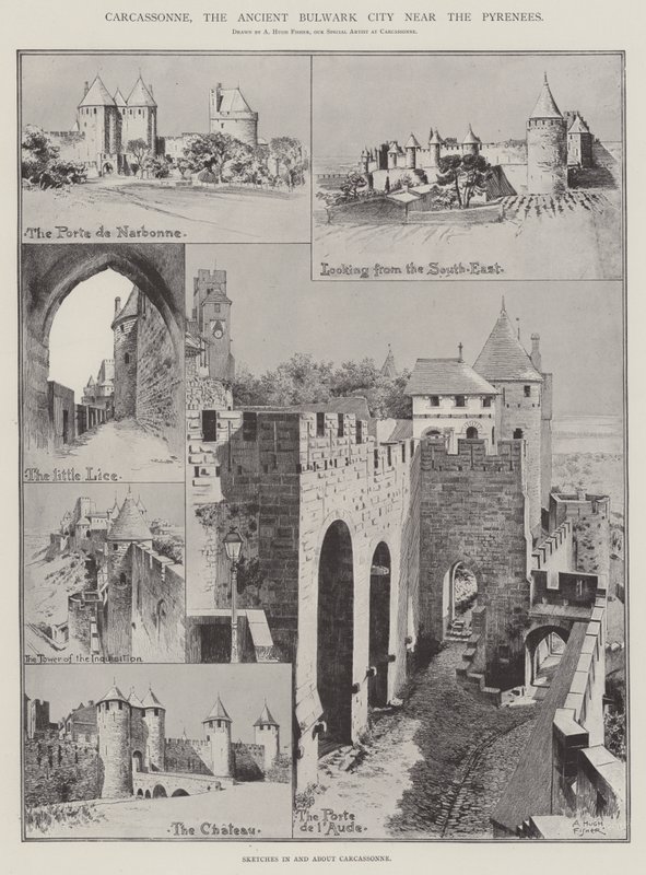 Carcassonne, a antiga cidade de baluarte perto dos Pirenéus de Alfred Hugh Fisher