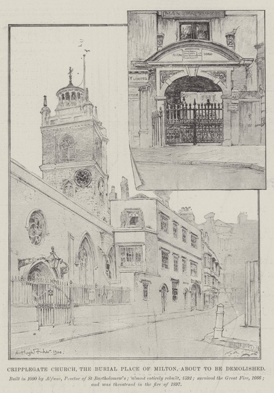 Igreja Cripplegate, o lugar do enterro de Milton, prestes a ser demolido de Alfred Hugh Fisher