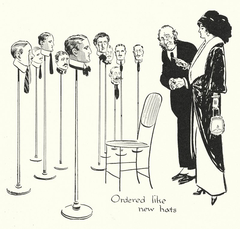 Seleção de homens como chapéus (litografia) de Alfred Leete