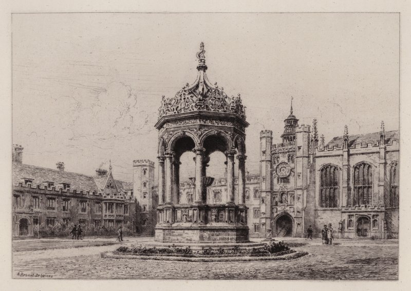 Cambridge: The Great Court of Trinity College (gravura) de Alfred Louis Brunet Debaines