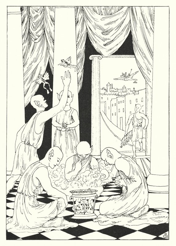 Uma História Verdadeira de Lucian: Uma Refeição na Lua, Rãs Assadas (gravura) de Alfred Payne Garnett