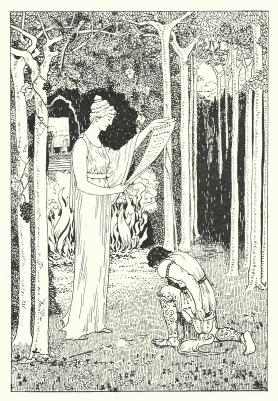 A Verdadeira História de Luciano: Lucian dá a Calipso a carta de Ulisses (gravura) de Alfred Payne Garnett