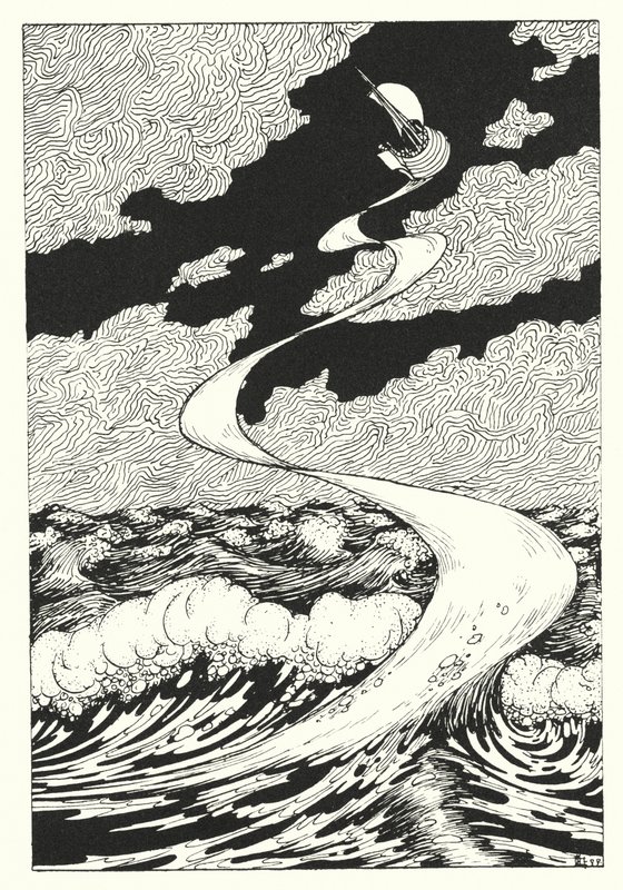 A Verdadeira História de Luciano: O navio é apanhado nos céus (gravura) de Alfred Payne Garnett