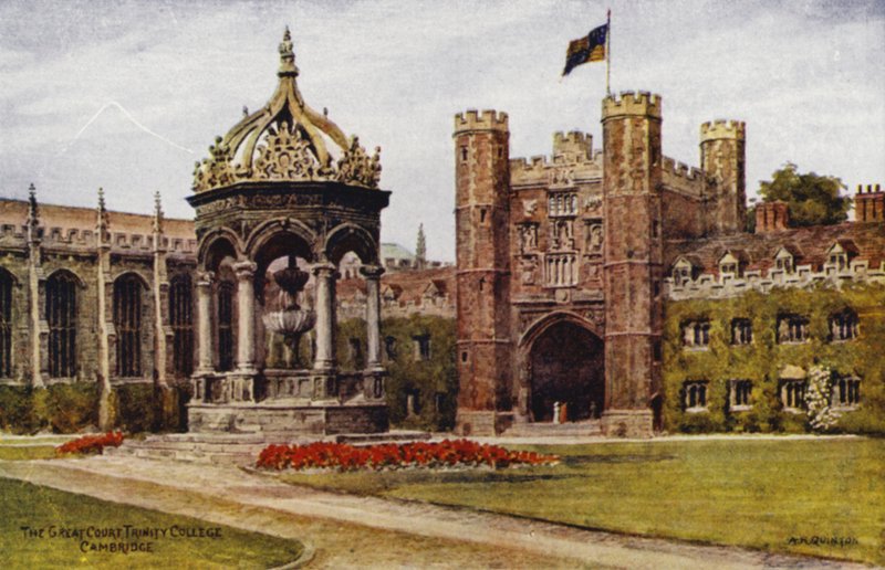 Cambridge: The Great Court, Trinity College (lito colorido) de Alfred Robert Quinton