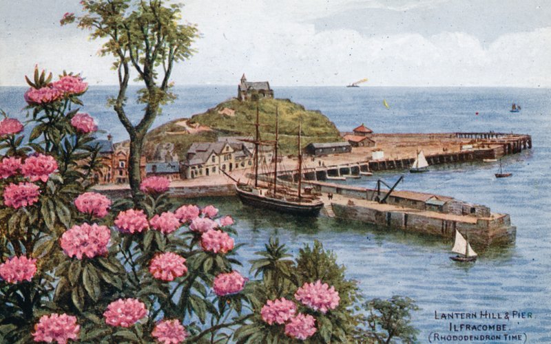 Colina da lanterna e cais, Ilfracombe, (tempo do rododendro) de Alfred Robert Quinton