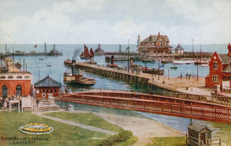 Ponte do balanço e porto, Lowestoft de Alfred Robert Quinton