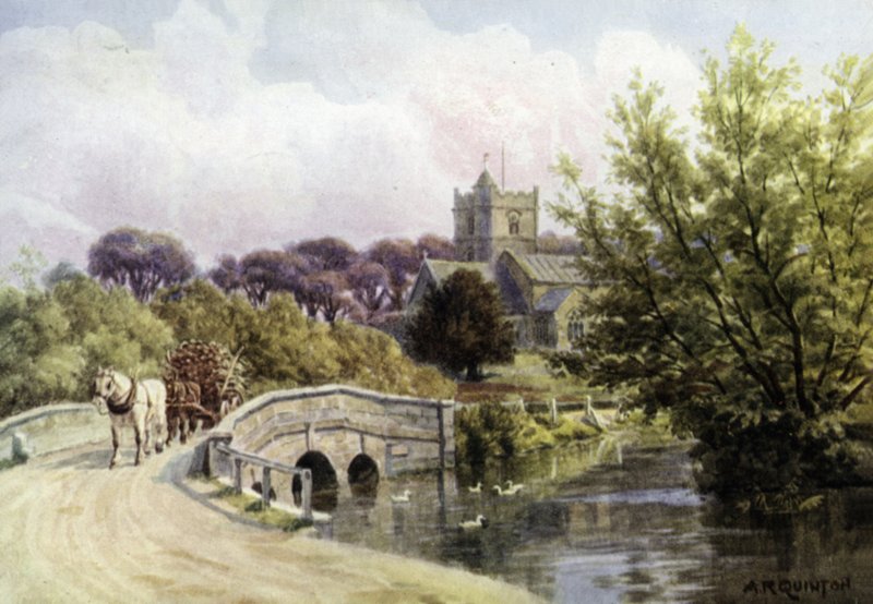 A Ponte, Coombe Bissett, perto de Salisbury (cor litho) de Alfred Robert Quinton