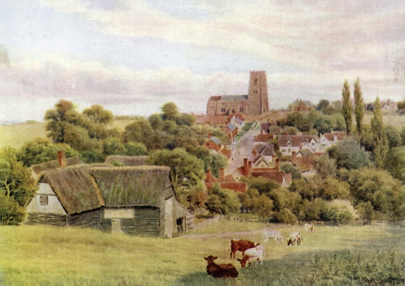 A igreja na colina, Kersey, Suffolk de Alfred Robert Quinton