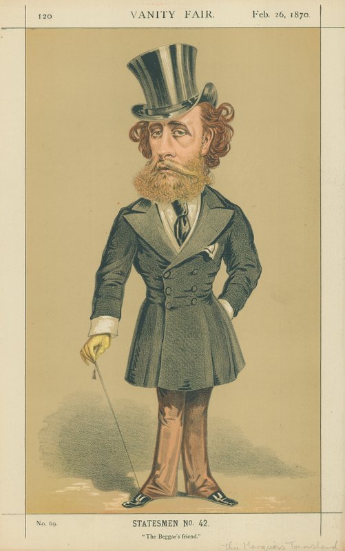 O marquês (John) Townshend, amigo do mendigo, 26 de fevereiro de 1870, cartoon Vanity Fair de Alfred Thompson