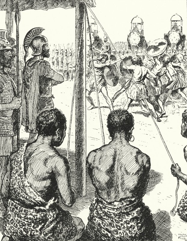 Gauleses em cativeiro lutando entre si até a morte na frente de Aníbal pela oportunidade de se juntar ao exército cartaginês de Alfred Wallis Mills