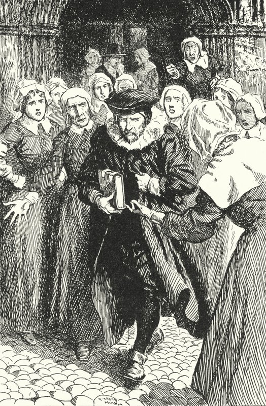 Padre escocês William Annand, condenado pelas mulheres de Edimburgo por pregar do novo Livro de Oração na Catedral de St Giles, em 1637 de Alfred Wallis Mills