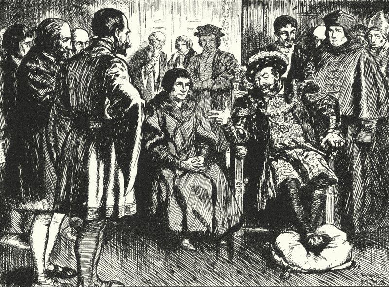 Sir Thomas More, no Tribunal de Henrique VIII, resistindo aos reis, tenta fazê-lo dizer algo para diverti-lo de Alfred Wallis Mills