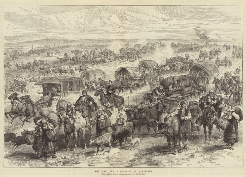 A guerra, a evacuação de Alexinatz de Alfred William Hunt