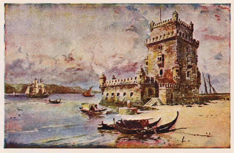 Torre de Belém, Lisboa (litografia a cores) de Alfredo Roque Gameiro