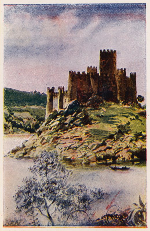 Castelo de Almourol, Portugal (litografia a cores) de Alfredo Roque Gameiro