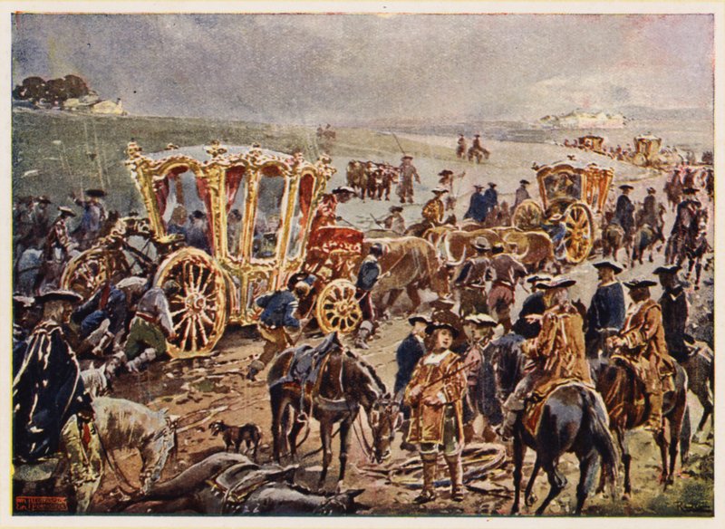 O rei João V de Portugal desloca-se à fronteira espanhola de Alfredo Roque Gameiro