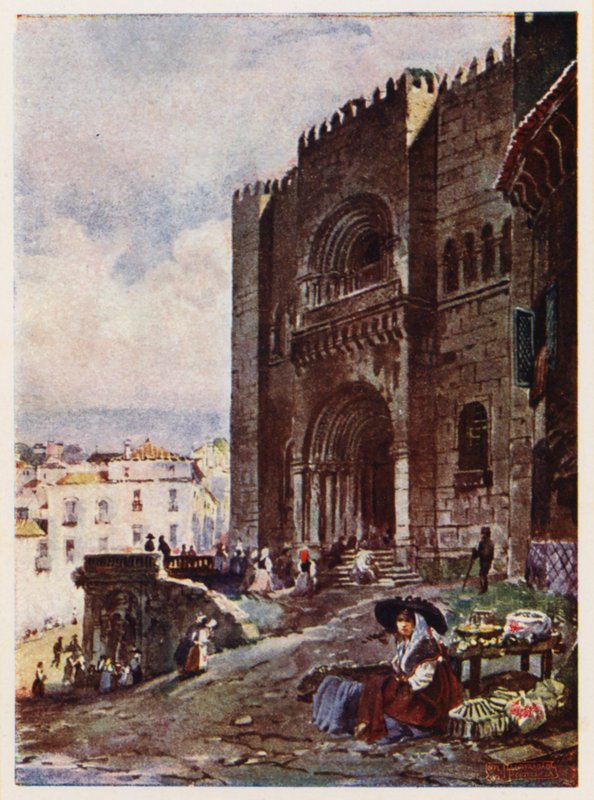 Cidade velha de Coimbra, Portugal (litografia a cores) de Alfredo Roque Gameiro