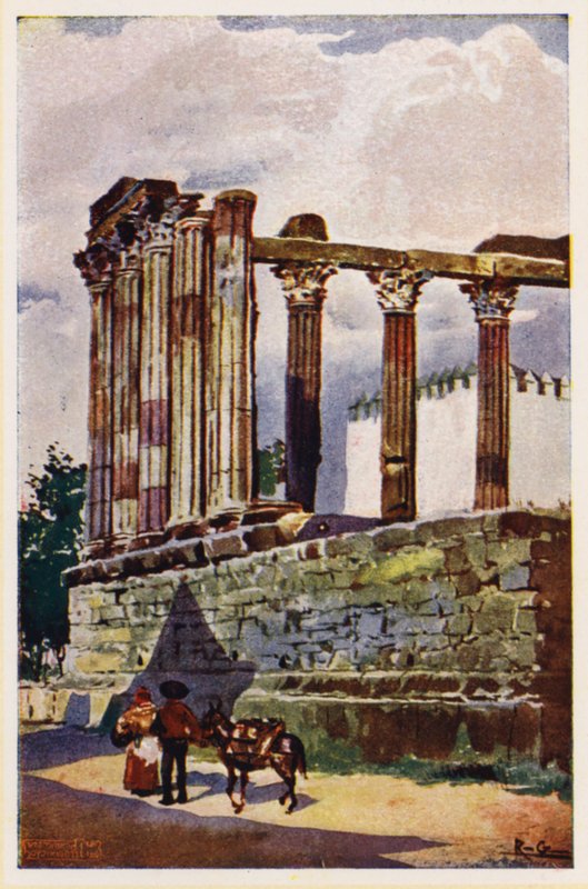 Templo de Diana, Évora, Portugal (litografia a cores) de Alfredo Roque Gameiro