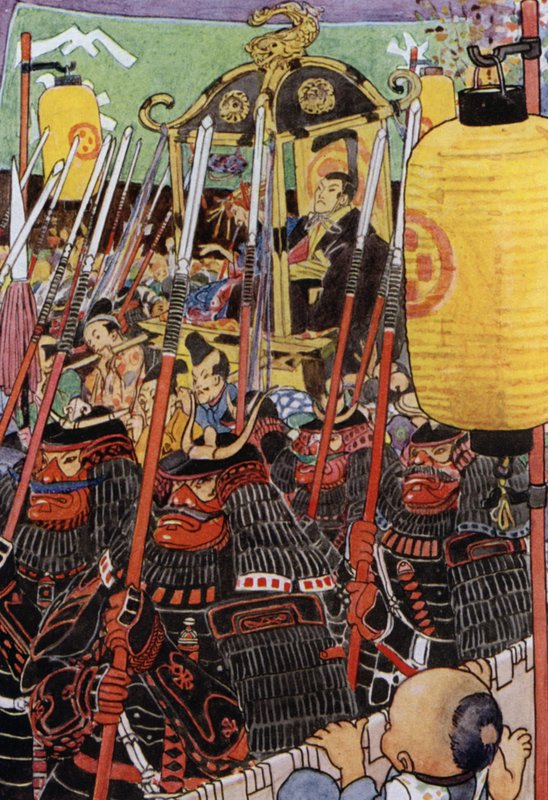 Ilustração para A História de O Mikado (cor litho) de Alice Bolingbroke (after) Woodward