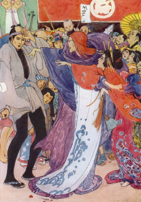 Ilustração para A História de O Mikado (cor litho) de Alice Bolingbroke (after) Woodward