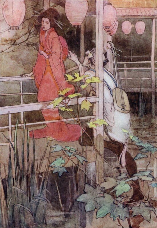 Ilustração para A História de O Mikado (cor litho) de Alice Bolingbroke (after) Woodward