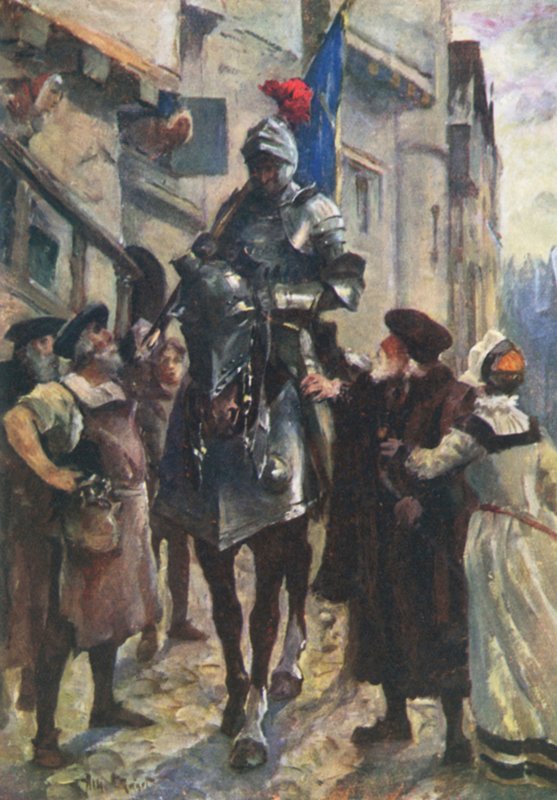 Um mensageiro de Flodden trazendo as más notícias para Edimburgo (lito colorido) de Allan (after) Stewart