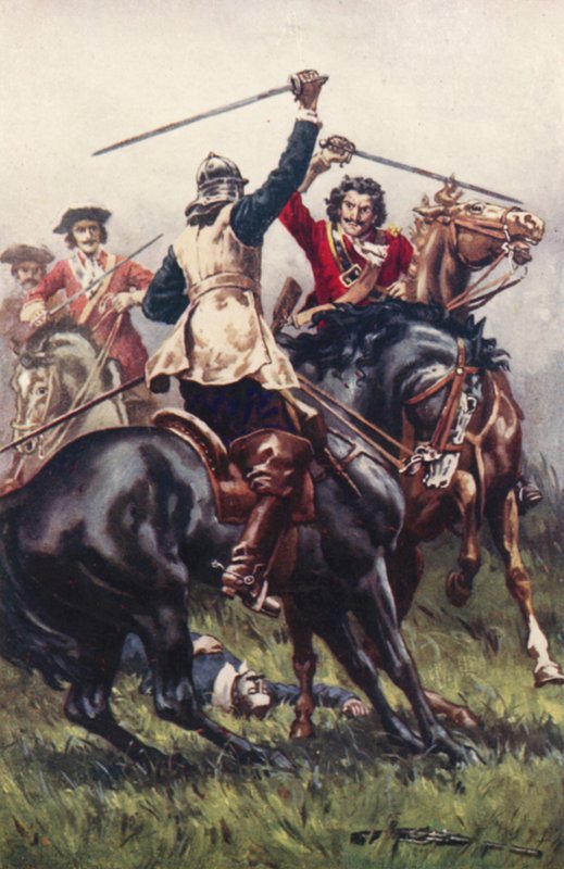 Luta entre um Ironside e um Cavalier (lito colorido) de Allan (after) Stewart