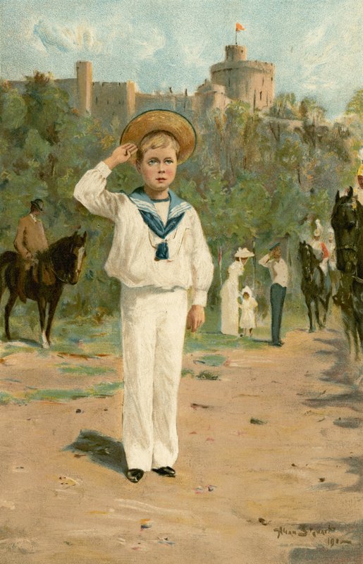 H R H Príncipe Eduardo de Gales saudando as cores (lito colorido) de Allan (after) Stewart