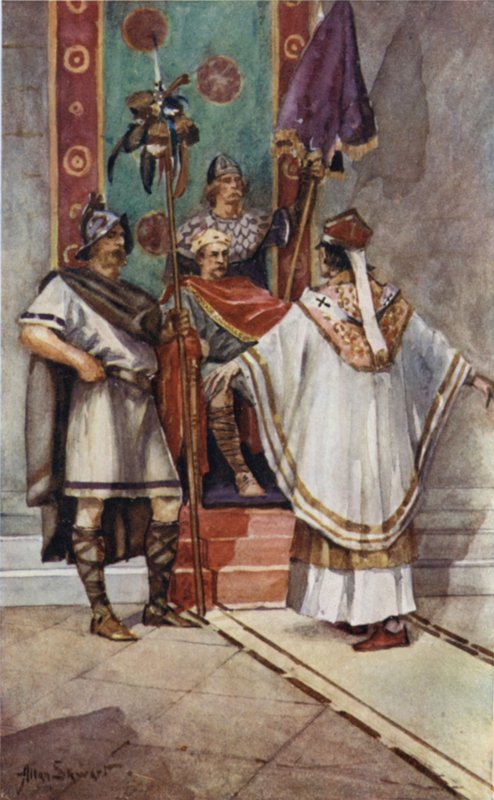 São Paulino e Rei Edwin (lito colorido) de Allan (after) Stewart