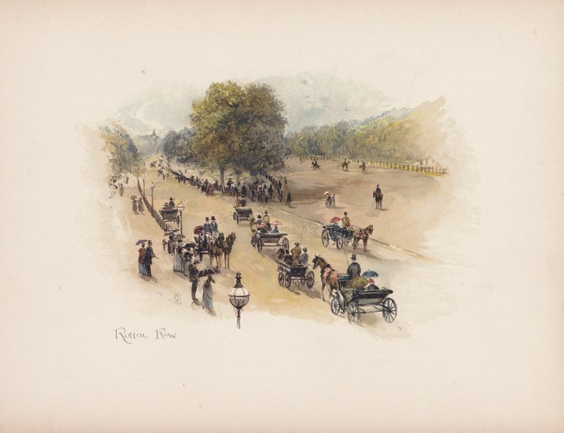 Londres familiar: Rotten Row (litografia a cores) de Allan F. Barraud