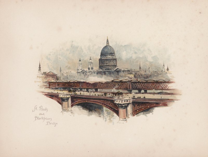 Londres familiar: St Pauls e Blackfriars Bridge (litografia a cores) de Allan F. Barraud