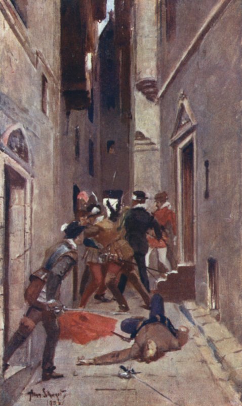 Um "Tulzie" na High Street (cor litho) de Allan Stewart