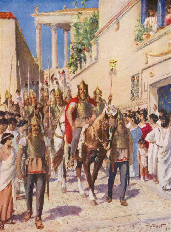 Entrada de Alarico em Atenas (litografia a cores) de Allan Stewart