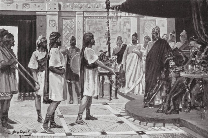 Midas da Frígia a organizar uma aliança com Urartu (litografia) de Allan Stewart