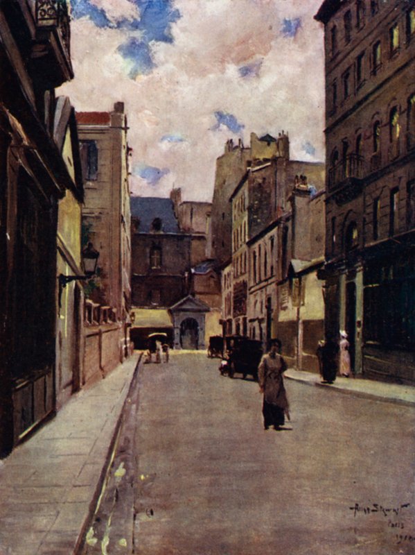 Paris: Uma rua em Paris Velha, St Germain (cor litho) de Allan Stewart