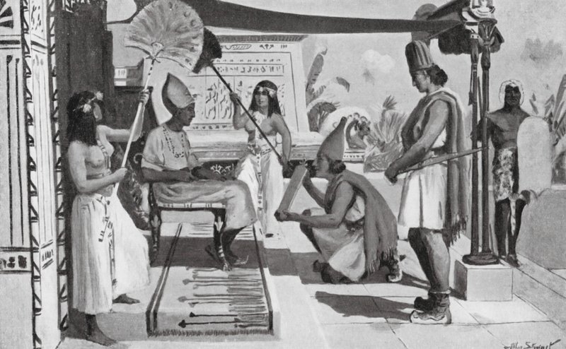 Ramsés II a receber uma cópia do seu Tratado com os Hititas (litografia) de Allan Stewart