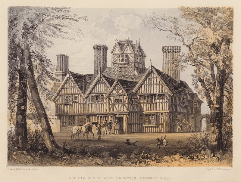 The Oak House, West Bromwich, Staffordshire (água-tinta) de Allen Edward Everitt