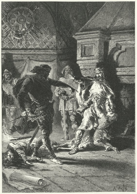 Clovis I impondo a sua vontade como Rei dos Francos (gravura) de Alphonse Marie de (after) Neuville